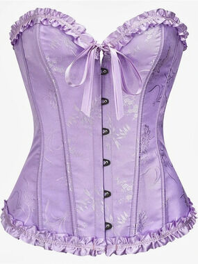 Adjustable Purple Floral Corset Top with Ruffled Trim & Back Lace Up ~ Medium